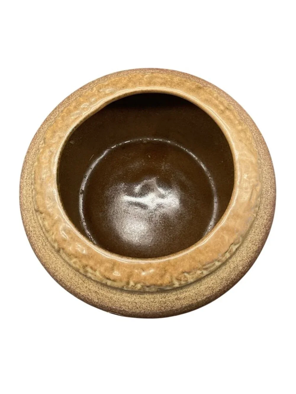Vintage Brown Ceramic Pot Planter Asian Script 